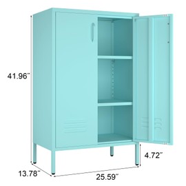 IRONFFICE Metal Storage Cabinet,2 Doors Accent Cabinet,Sideboard Cabinet with Adjustable Shelves,Morden Locker Cabinets with Feet for Living Room,Kitchen Pantry,Office,Blue