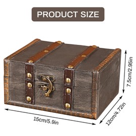 Wooden Crates Storage Boxes Treasure Chest Made of Leather Chest Made of Wood Vintage Wooden Treasure Chest Vintage Small Wooden Box Retro Wood for Home, Office, Room Decoration 15 x 12 x 7.5 cm