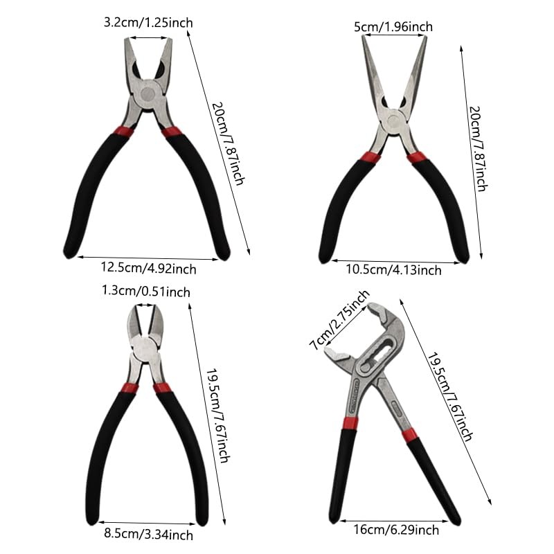4 Pack 8" Multi Tool Pliers Set,Cr-V Combination Pliers,Including Groove