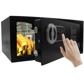 Yuanshikj Fingerprint And Key Security Safe Lock Box Steel Digital Deposit for Home Office Hotel Business Cash Jewelry Storage Cabinet (BLACK 0.6CF)