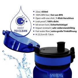 Coolrhino Water Bottle 350 Ml, 650 Ml, 1 L, 1.5 L for Sports, Outdoors, School, Fitness & Children - Leak-Proof and BPA Free Water Bottle for Bicycle, blue, 650ml