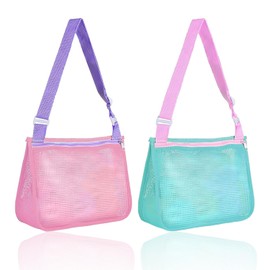 2 Pieces Beach Toy Storage Bag, Kids Beach Accessories, Kids Beach Bag, Kids Mesh Bag, Beach Shelter Collector Bag, Foldable Beach Bag, pink