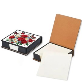Rose Diamond Painting Kit Note Box,Memo Paper Storage Box Diamonds Art,Sticky Note Holder Diamond Art,Diamond Painting Memo Pad for Office Desk. (Rose)