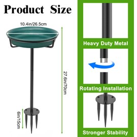 VeyFolzin.st Bird Baths for Outdoors, Detachable Birdbaths for The Garden Clearance, Freestanding Bird Baths for Outdoors Heavy Duty, Bird Bath Bowl Spa & Birdfeeder with Metal Stake Stand (Green)