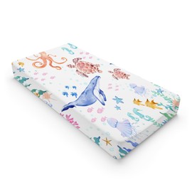 Colorful Nautical Life Changing Pad Cover Underwater Ocean Animals Corals Sea Weeds Baby Change Table Pad Cover for Boys Girls Soft Stretchy Fitted Diaper Changing Mat Sheets 32''x16''