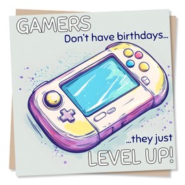 Happy Birthday Card For a Gamer - Gaming Lover - Gamers Level Up - Humorous Card for a Son, Daughter, Child, Grandchild, Game Lover - Birthday Wishes