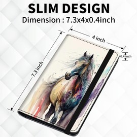BEOTIWAD Checkbook Cover with Watercolor Horse Pattern Premium Leather Check Book Holder Wallet with RFID Blocking Function for Men and Women