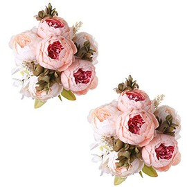 Tifuly Artificial Peony Bouquets, Realistic Silk Peonies Vintage Flowers Bouquet for Home Wedding Office Party Decoration,Floral Arrangements,Centerpieces, Pack of 2(Light Pink)