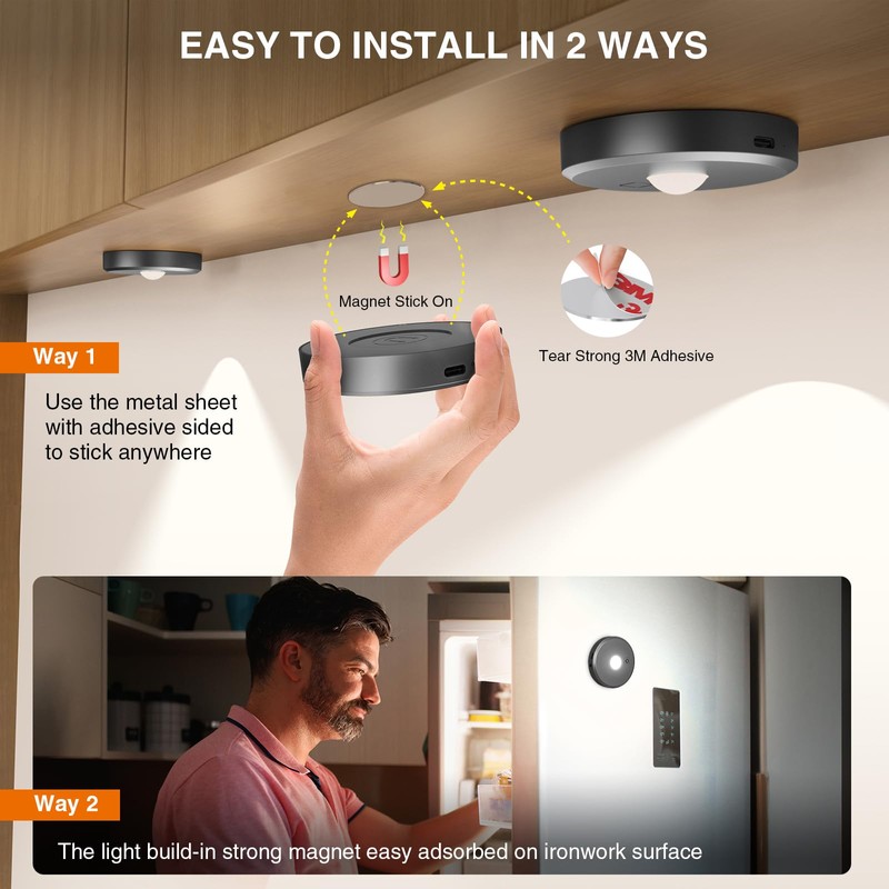 MEKKLEON Puck Lights with Remote Control Rechargeable,Wireless Under Cabinet Lighting,2000mAh