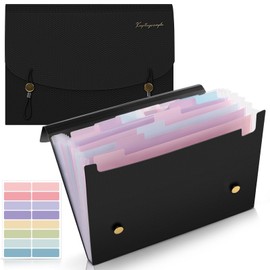 SKYDUE A4 Document Folder, Expanding Folder with 13 Compartments, Black Organiser Folder, A4, Expandable for Classroom, Home, Office and Travel
