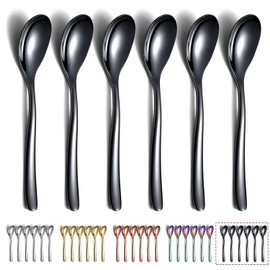 Black Coffee Spoons 6 Pieces Kyraton 5.5 Inch Stainless Steel Titanium Coating Black Teaspoons Espresso Spoon Dessert Spoon Teaspoon Small Mini Spoon Set for Party Dishwasher Safe