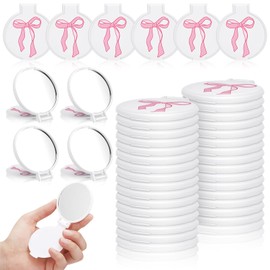 Zhehao 40 Pcs Pink Bow Coquette Mini Pocket Mirrors Compact Gifts Bulk for Women Bowknot Small Mini Round Makeup Mirrors Portable Pink Bow for Purse Women Birthday Bridal Shower Party Gift