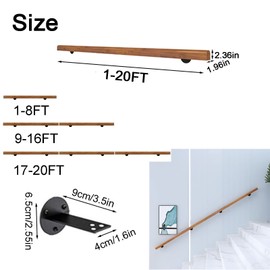 Wooden Stair Handrail, Single Piece Handrails, Complete Kit with Metal Bracket, Safety Anti-Slip Wall Stair Rail for Indoor Elderly Children, for Bars Lofts Kindergarten Guardrail Corridor(8ft)