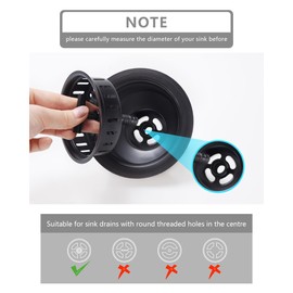 KONE Kitchen Sink Stopper Strainer Replacement for Standard 3-1/2 Inch Spin and Seal Drains with Threaded Stopper Function, Stainless Steel Sink Strainer, Black Twist Lock Basket Strainer Replacement