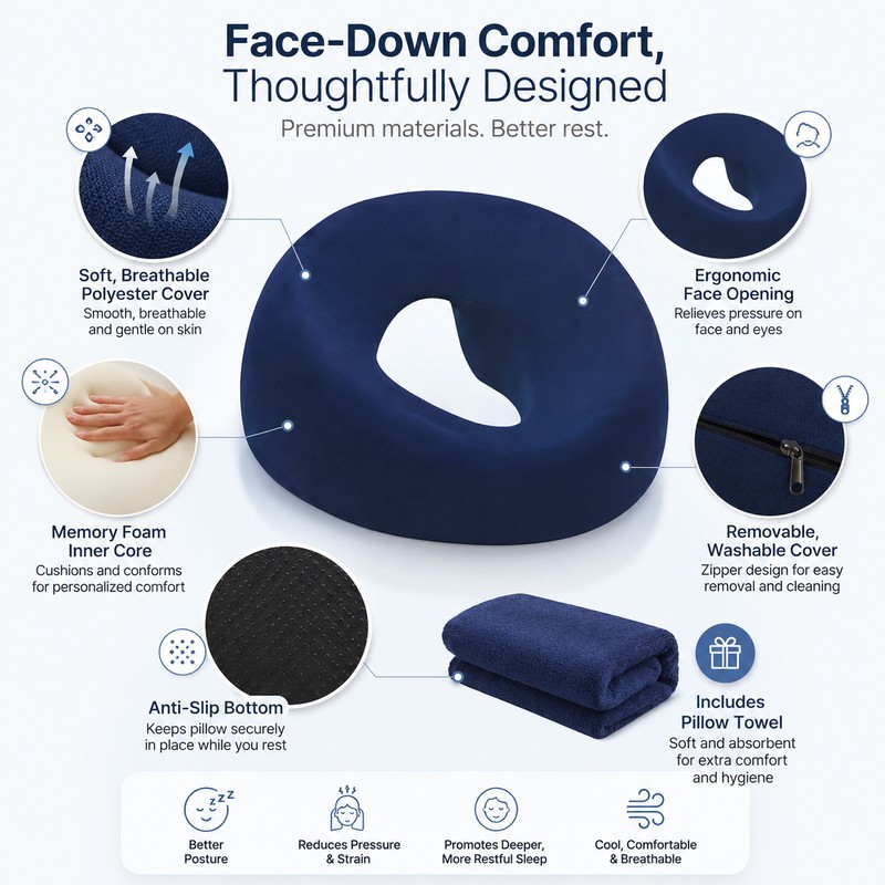 Face Down Pillow for Prone Resting – Memory Foam Massage