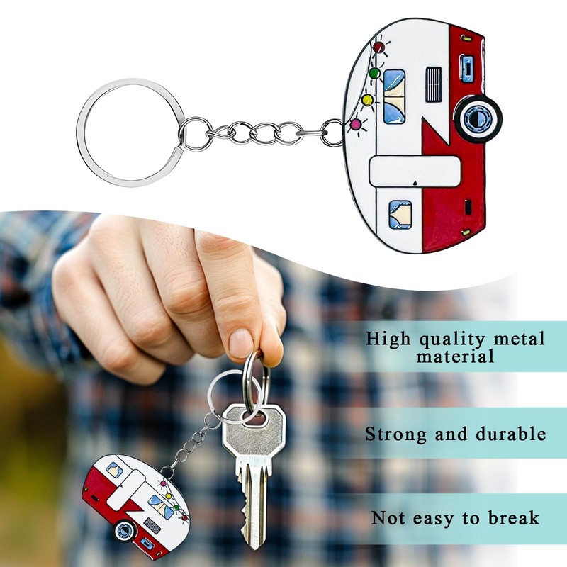 DXNQ 2PCS Camper Keychain, Happy RV Camper Keyring, Travel Trailers