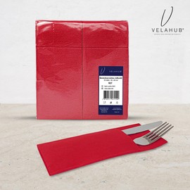 VelaHub Airlaid 50 Cutlery Napkins, High-Quality Disposable Napkins, 39 x 40 cm, Red
