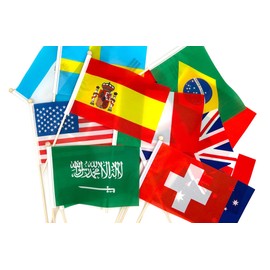 Set of 20 Countries: Hand Held Flag, 5.5 x 8.3 inches (14 x 21 cm), Includes Bamboo Flagstick, Perfect for International Events, Sports Support, School Activities, and Parties