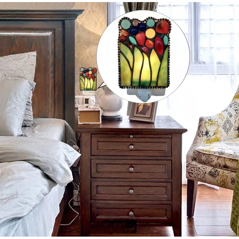 HUIMEIJU Tiffany Glass Night Light - Bedroom, Study, Aisle, Gem,