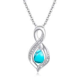 OHAYOO Infinity Necklace Women's 925 Sterling Silver Birthstone Chain Infinity Chain Birthstone Jewellery Gifts for Women Mum, Sterling Silver, Turquoise