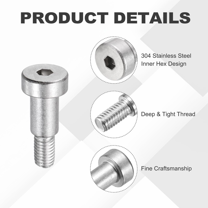 sourcing map 4 Pcs 304 Stainless Steel Shoulder Bolt 8mm