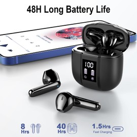Wireless Earbuds, In Ear Bluetooth Headphones with HiFi Stereo Deep Bass, NEW 40H Bluetooth Earbuds Wireless Earphones with 4 ENC Noise Cancelling Mic, Mini Ear Buds IP7 Waterproof/LED Display/USB-C ﻿