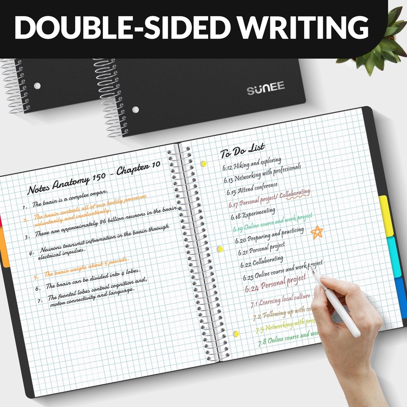 SUNEE 5 Subject Graph Paper Notebook - 400 Pages, 9"x11",