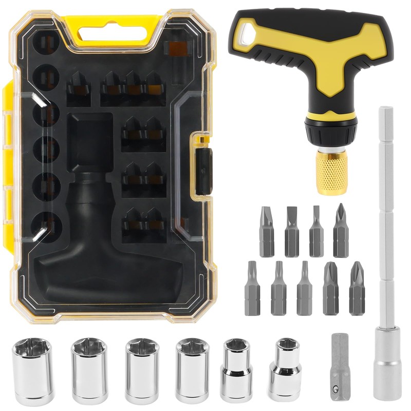 18Pcs T Handle Ratchet Wrench and Screwdriver Set Chrome Vanadium