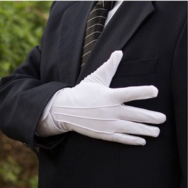 DreamHigh 1 Pairs White Cotton/Nylon Marching Mittens, Formal Tuxedo Honor Guard Parade Gloves (White, L)