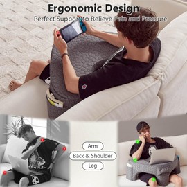 Heart Shaped Reading Pillow for Lap,Ergonomic Memory Foam Rest Pillow with 3 Side Pockets,Soft Lap Desk Pillow,Crochet Support Pillow,Arm Rest Pillow for Reading,Working,Gaming in Bed Sofa Floor(Grey)