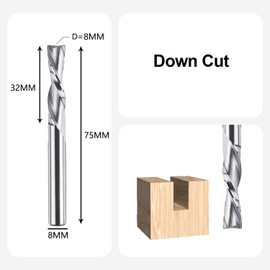 SpeTool Spiral Groove Cutter 8 mm Shank Downcut 32 mm Cutting Length Groove Cutter Spiral Cutter 2 Flutes Router Bit Milling Cutter for Router Slot Cutter Wood CNC Cutter Solid Carbide End Mill Wood