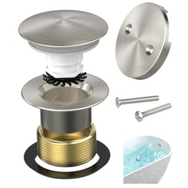 Sogmeter - Kit de drenaje de tina de níquel cepillado con captador de pelo, repuesto de desagüe de tina de punta de hongos de latón premium y placa frontal de desbordamiento de 2 agujeros, tapón de