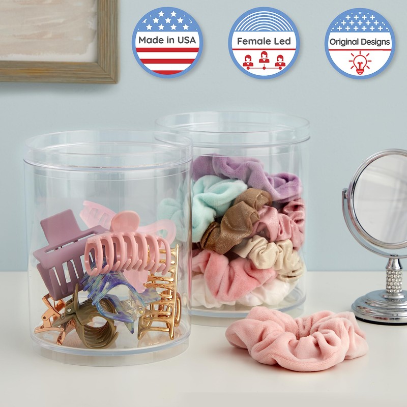 STORi Bella Tall Scrunchie Holder | Stackable Clear Plastic Container