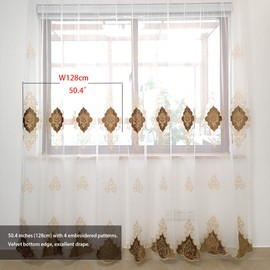 SLOW SOUL 2 Panels European Luxury Curtains Velvet Embroidered Tulle for Living Room Kitchen Bedroom Sheer Curtain with Rod Pocket Coffee 50W X 96L inch