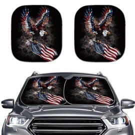 Binienty American Flag Car Sun Shade 2 Pack Eagle Print Anti-Slip Windshield Cover Universal Car Sunshade for Front Windshield Fashion 4th of July Decorations