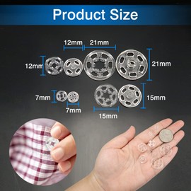 TOAOB 120 Sets Plastic Snaps Invisible Sewing on Snap Buttons Fasteners 7mm 12mm 15mm 21mm Round Clear Sew on Button for Shirts Clothing DIY Supplies