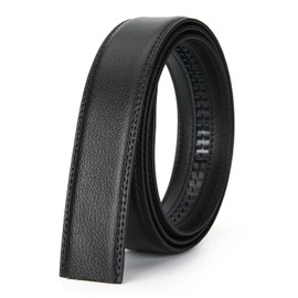 Nelbons Men's Leather Ratchet Belt Strap Only 35mm 1 3/8,Leather Belt without Buckle…(A-Black-5,160CM/UP TO Waist:56'')