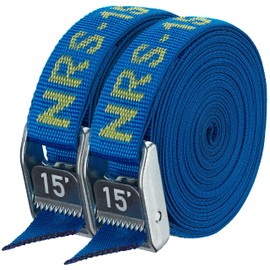 NRS 1" Heavy Duty Tie Down Strap | 2 Pack Iconic Blue 15ft | Cargo Roof Rack Strap for Vehicle, Trailer, Kayak, Moving | 500 lbs. Working Load | 1,500 lbs Breaking Strength
