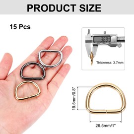 sourcing map 15Pcs 0.6 x 0.6 Inch Metal D Rings, Gold Welded Rings Buckles, Solid Hardware Bags Rings for Purse, Sewing Keychains Belts, Dog Collars, Backpack