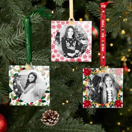 UNIQOOO - Marco de fotos de acrílico floral/copo de nieve/acebo para mostrar imágenes, 6 piezas de decoración redonda roja y verde festiva, marcos de fotos de doble cara para día festivo, hogar