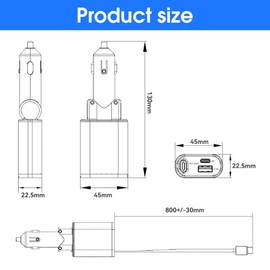 NAJILI 80 W Retractable Car Charger, 3-in-1 PD Quick Charger for All Charging Ports with Type-C, USB, Lightning