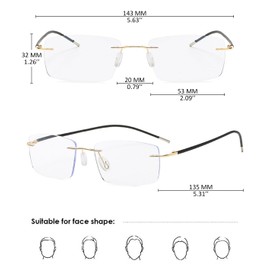 KOOSUFA Rimless Progressive Multifocal Reading Glasses 1.0 Men Women Blue Light Blocking Ultralight Metal Multifocus Readers, Gold
