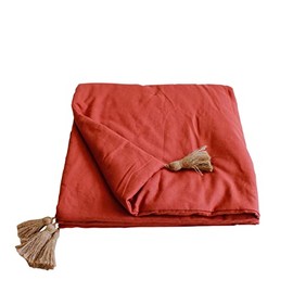 Enjoy Home Terracotta Quilt with 4 Jute Pompoms - 90 x 190 cm - 100% Cotton - Oeko-Tex - Panama Collection