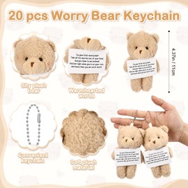 VioraWhite 20 Pcs Worry Bear Keychain Bulk with Hand Card Mini Plush Pocket Hug Bears Keychain for Emotional