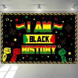 Arosche - Banner grande para el mes de la historia negra de 72 x 48 pulgadas, decoraciones de historia afroamericana con texto en inglés «I Am Black History Banner » Suministros de fiesta, fondo de fotografía para interiores y exteriores, patio, fiesta d