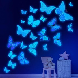Glow Butterfly Wall Decor Stickers,58Pcs Luminous Butterfly Wall Decals Colorful Wall Art Butterfly Decor DIY Glow in The Dark Wall Decals for Kids Girls Bedroom Bathroom Decorations (Sky Blue)
