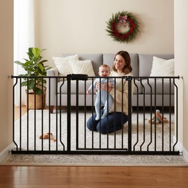 Foreng Extra Wide Baby Gates for Doorways 52.76"-62.20" Extra Wide Baby Gate Dog gate Pressure Mounted No Drilling with Walk-Through, Auto-Close & Dual-Direction Swing for Large Wide Opening Black