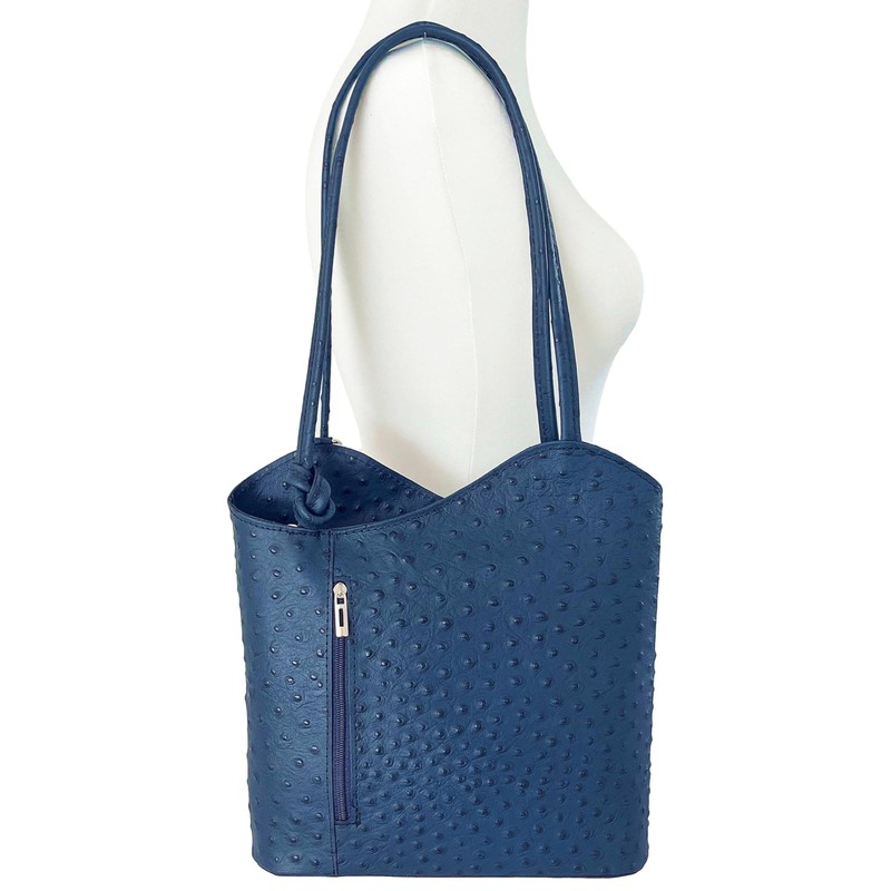 Handbag Bliss Womens Italian Leather Ostrich Print Convertible Shoulder Bag