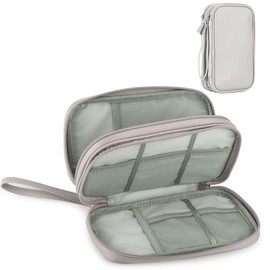 Leather Travel Electronic Organizer - Double Layer, Waterproof Case for Cables, Chargers, Phones & More - Portable, Shockproof Pouch for All Your Electronics Accessories (Grey, M)