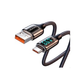 Usams US-SJ544 Dijital Göstergeli,Çipli,Örgülü,1.2m PD 66W USB to Type-C Hızlı Şarj ve Data Kablosu